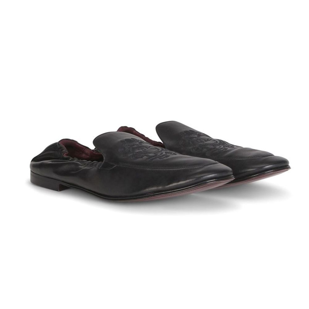Dolce & Gabbana Men's Leather Logo Embossed Slide Loafers Black